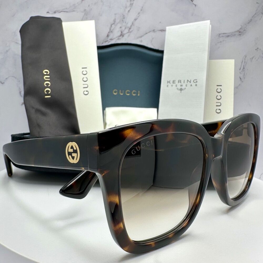 SUNNIES New Gucci Sunglasses Brown Black Tortoise Polarized Square Gold GG Logo